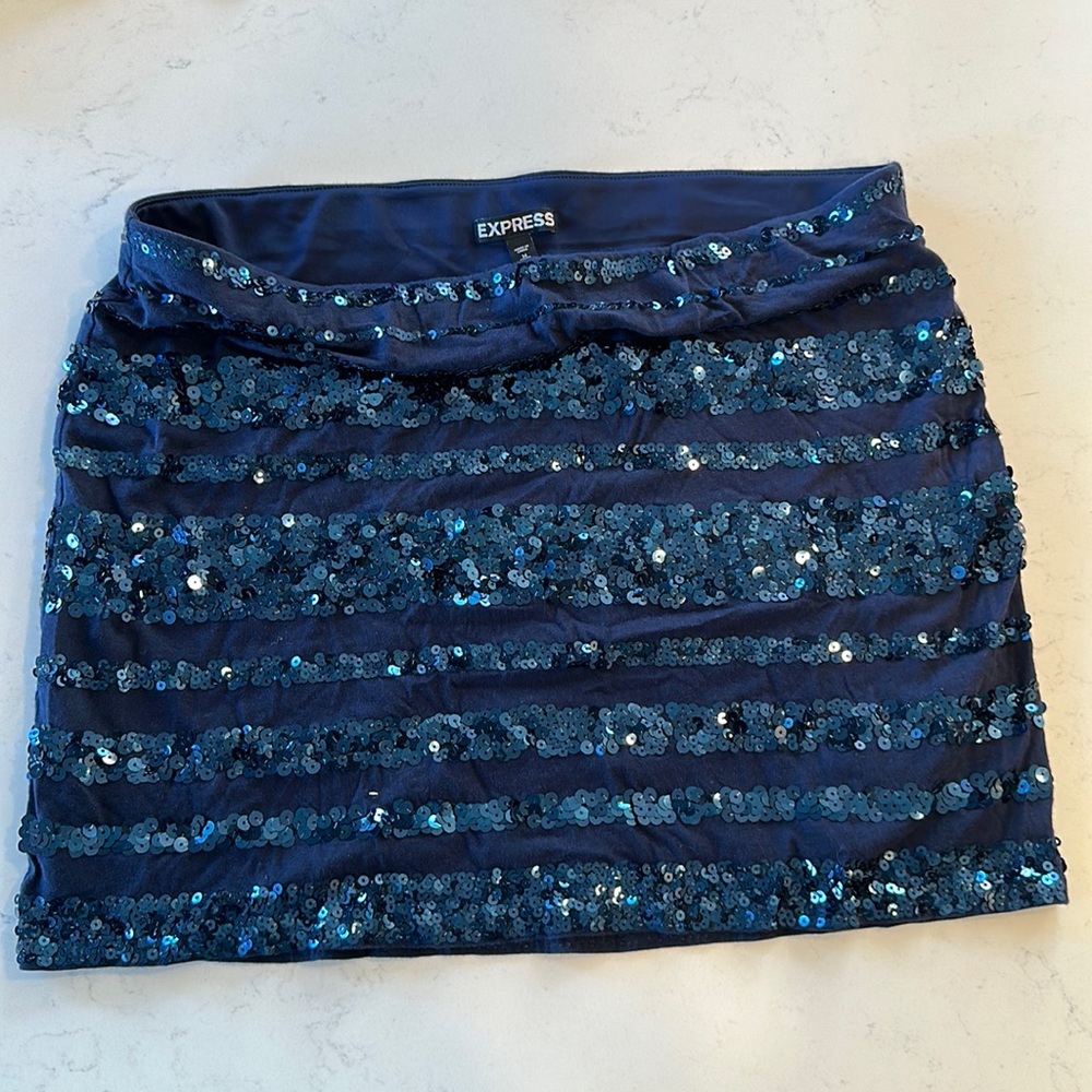 medium blue sequins express striped skirt